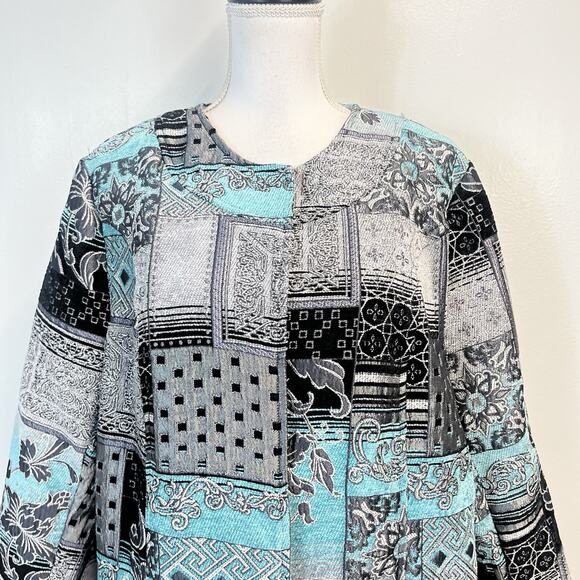 Dressbarn Open Front Blazer Jacket Plus size 18 20 Blue Silver Black Tapestry - Picture 3 of 10